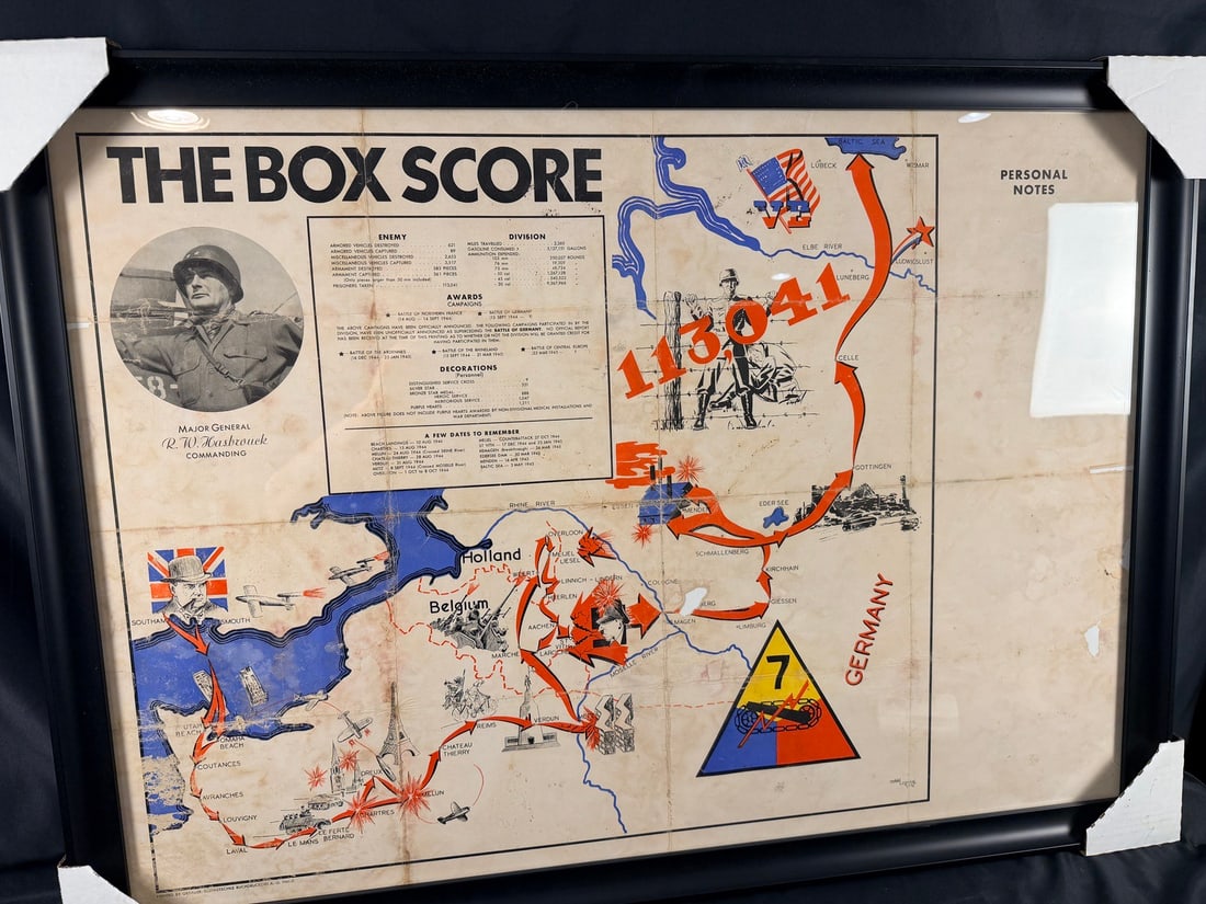 WWII 7th Armored Map Framed (1 of 1)