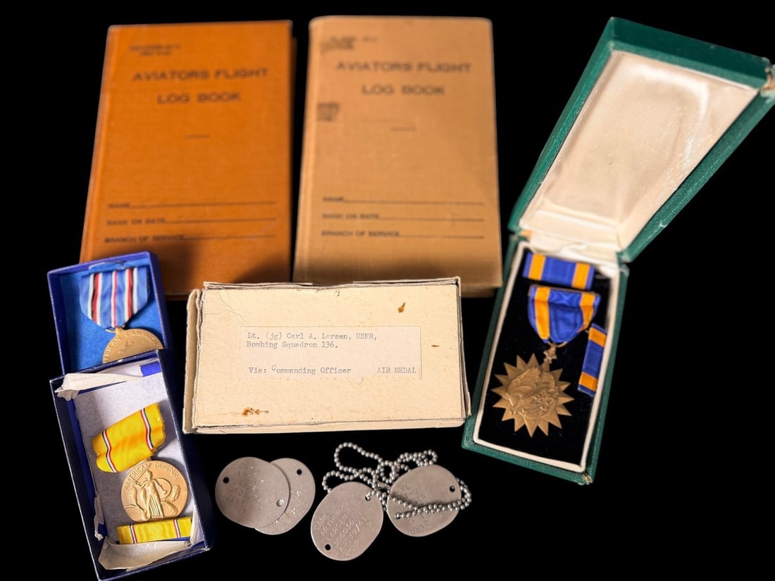 WWII VPB2 Air Medal and Logbook Group - Rare Green Case (1 of 6)