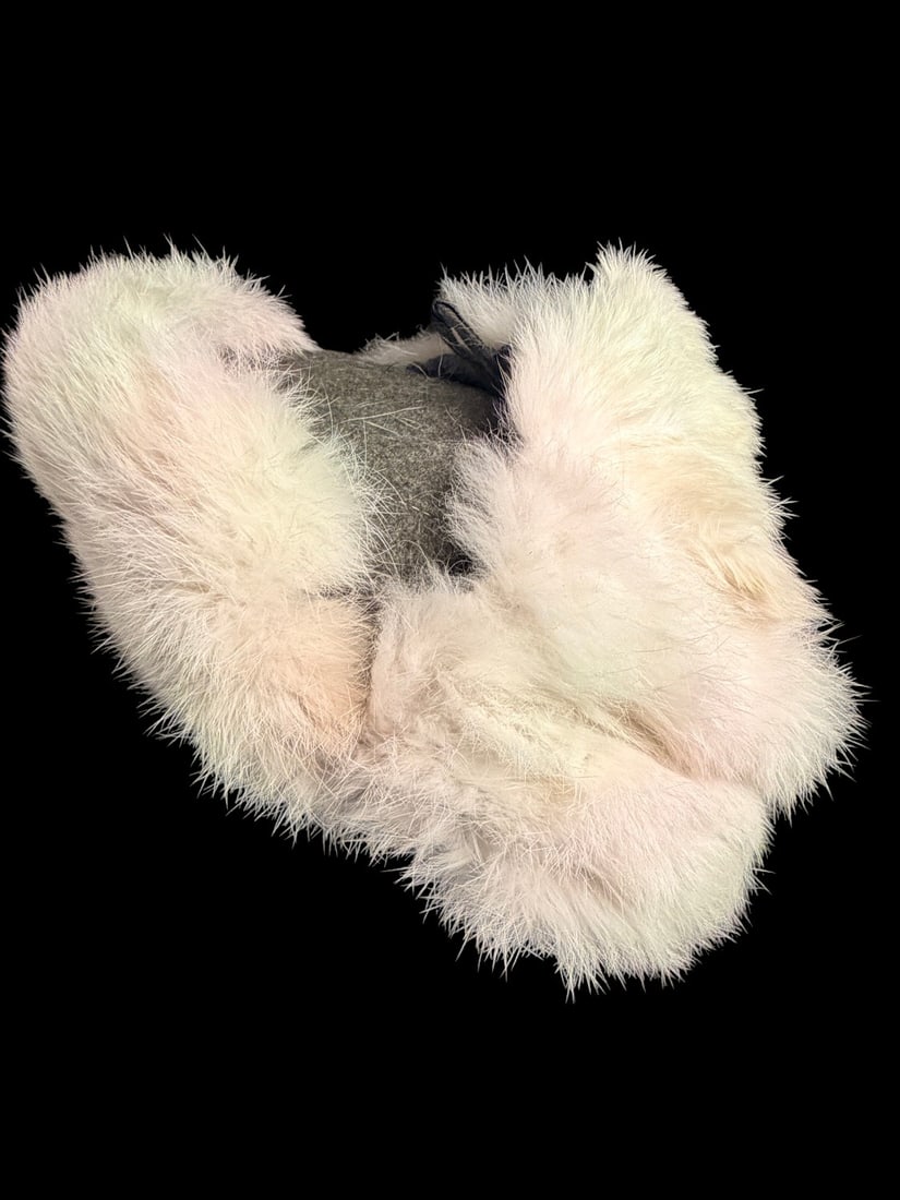 WWII German Army Heer Eastern Front Winter Fur Cap - Pelzmutze: An original WWII German Army winter fur cap, or Pelzm?tze, constructed with a thick light-colored fur exterior and a quilted cloth interior lining, designed for extreme cold-weather conditions on the