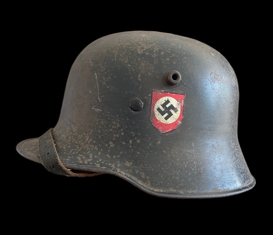 SS RZM Transitional Helmet - Rare: This is an extraordinary example of a very rare original German World War Two Double Decal SS RZM Transitional Helmet. The term Transitional refers to the use of an older style M16 or M18 helmet