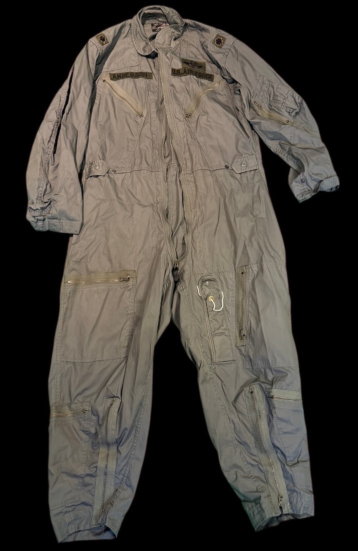 USAF K-2B Flight Suit Identified - 1964: United States Air Force Type K-2B very light flying suit manufactured by Covington Industries, Inc. The garment is constructed from sage green cotton and synthetic blend fabric and features a full-len
