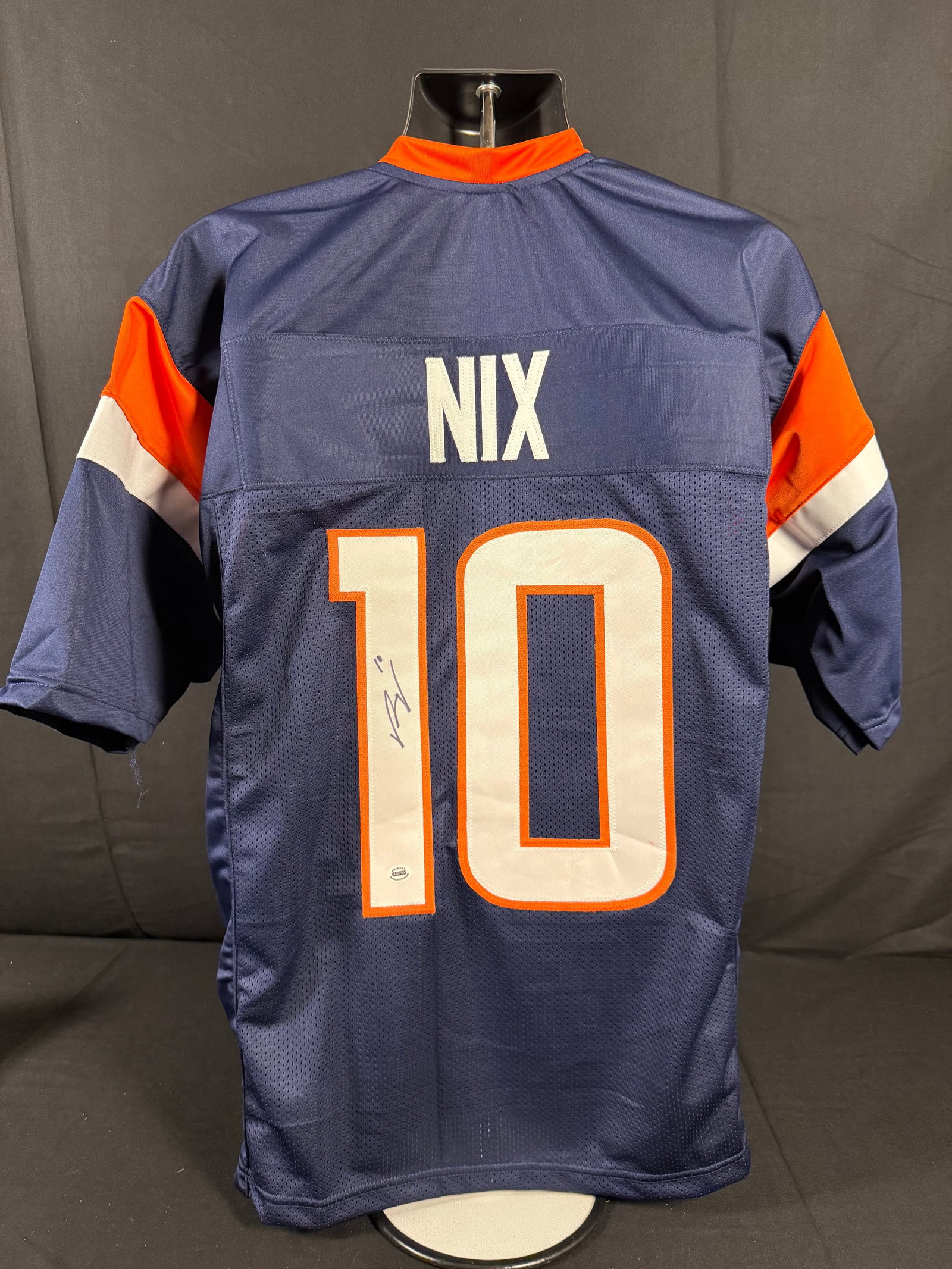 Bo Nix Signed Denver Broncos Alternate Jersey: Signed custom blue Bo Nix Denver Broncos jersey with COA