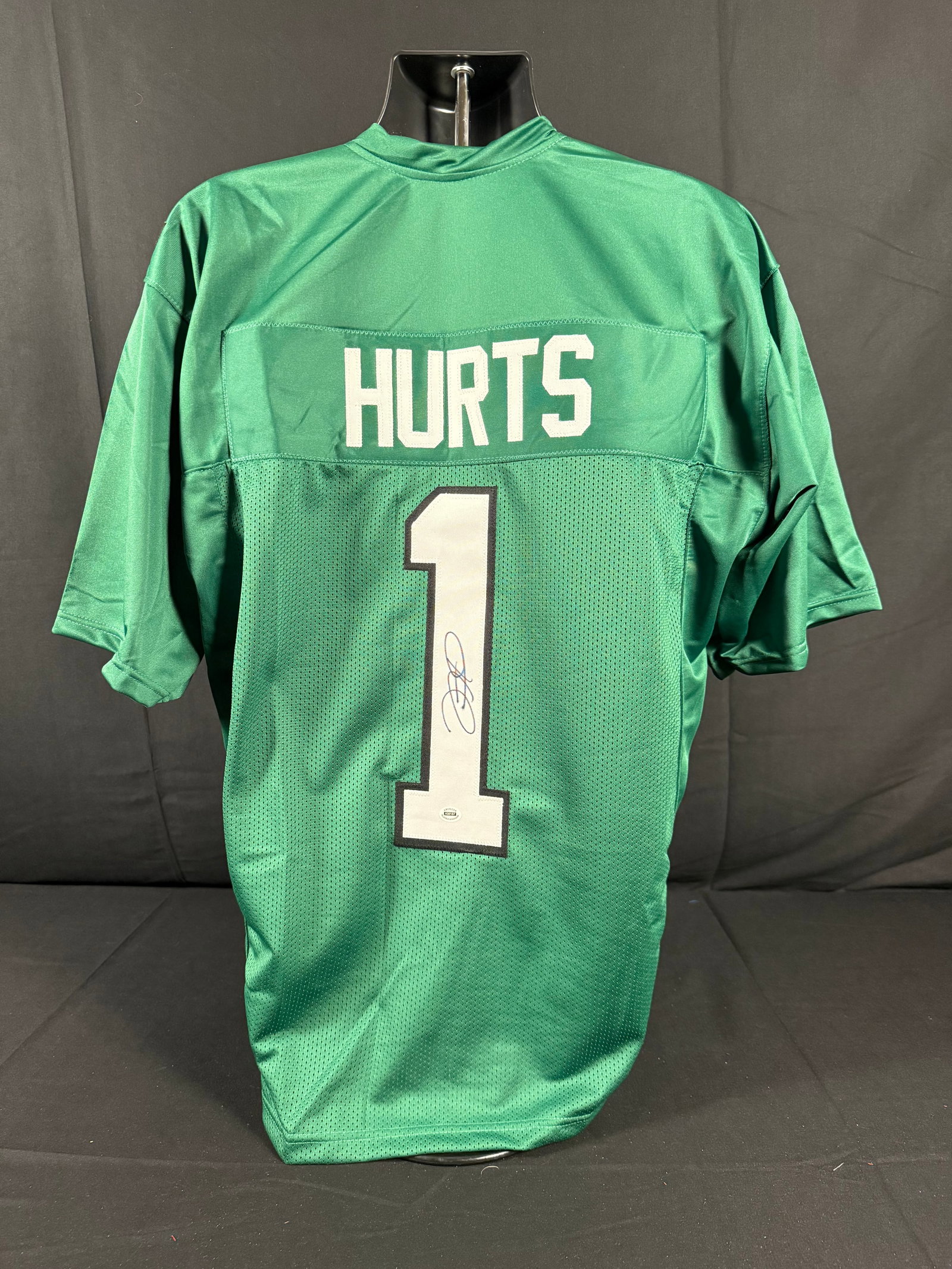 Jalen Hurts Signed Philadelphia Eagles Jersey: Signed custom Jalen Hurts Philidelphia Eagles jersey with COA