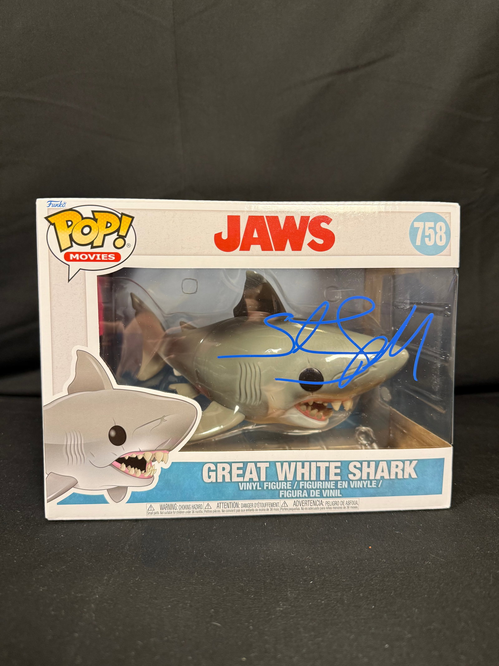 Great White Shark Signed Funko Pop: Steven Spielberg signed Great White Shark Jaws Funko Pop #758 with COA