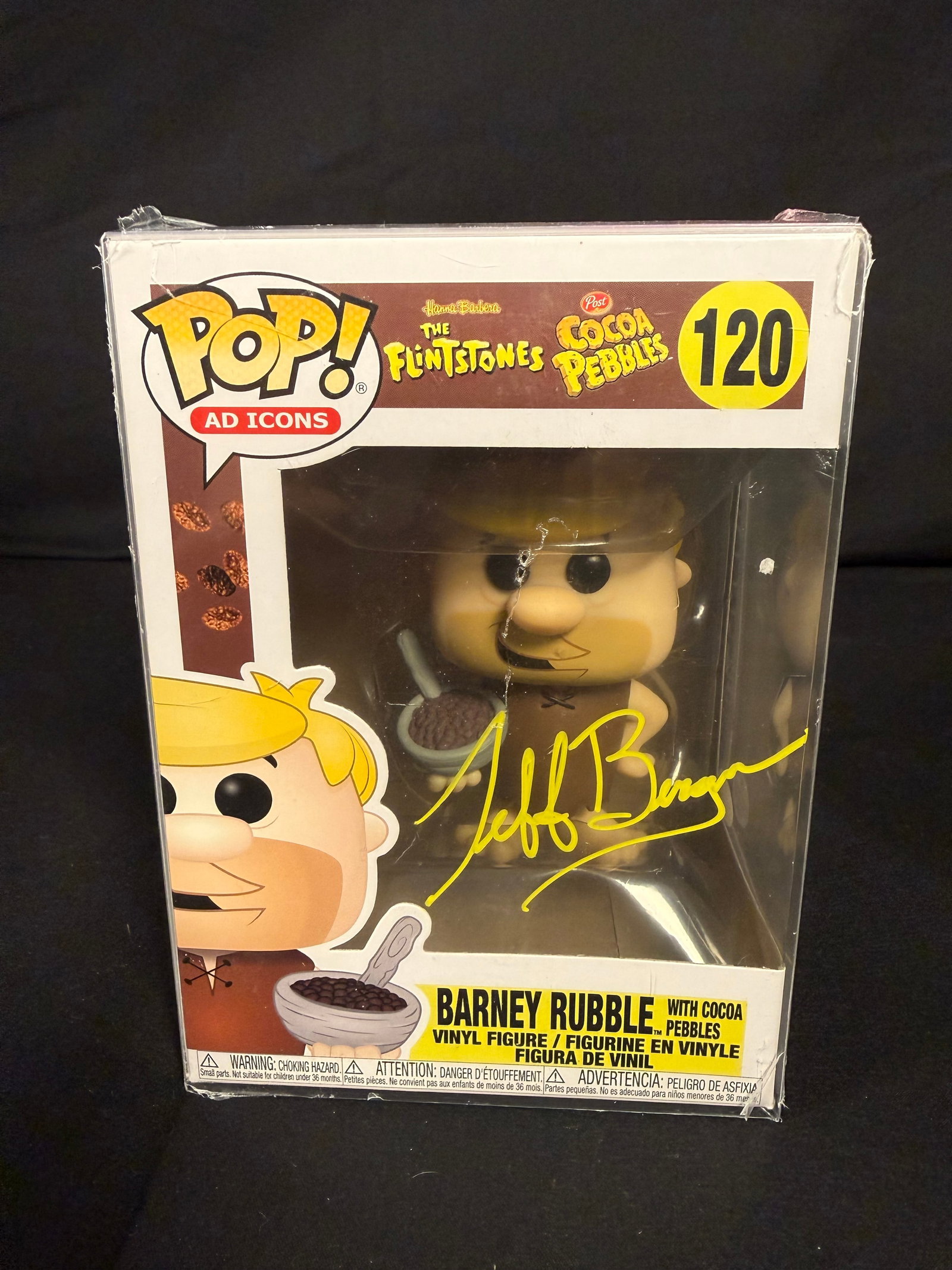 Barney Rubble Signed Funko Pop: Jeff Bergman signed Barney Rubble The Flintstones Funko Pop #120 with COA