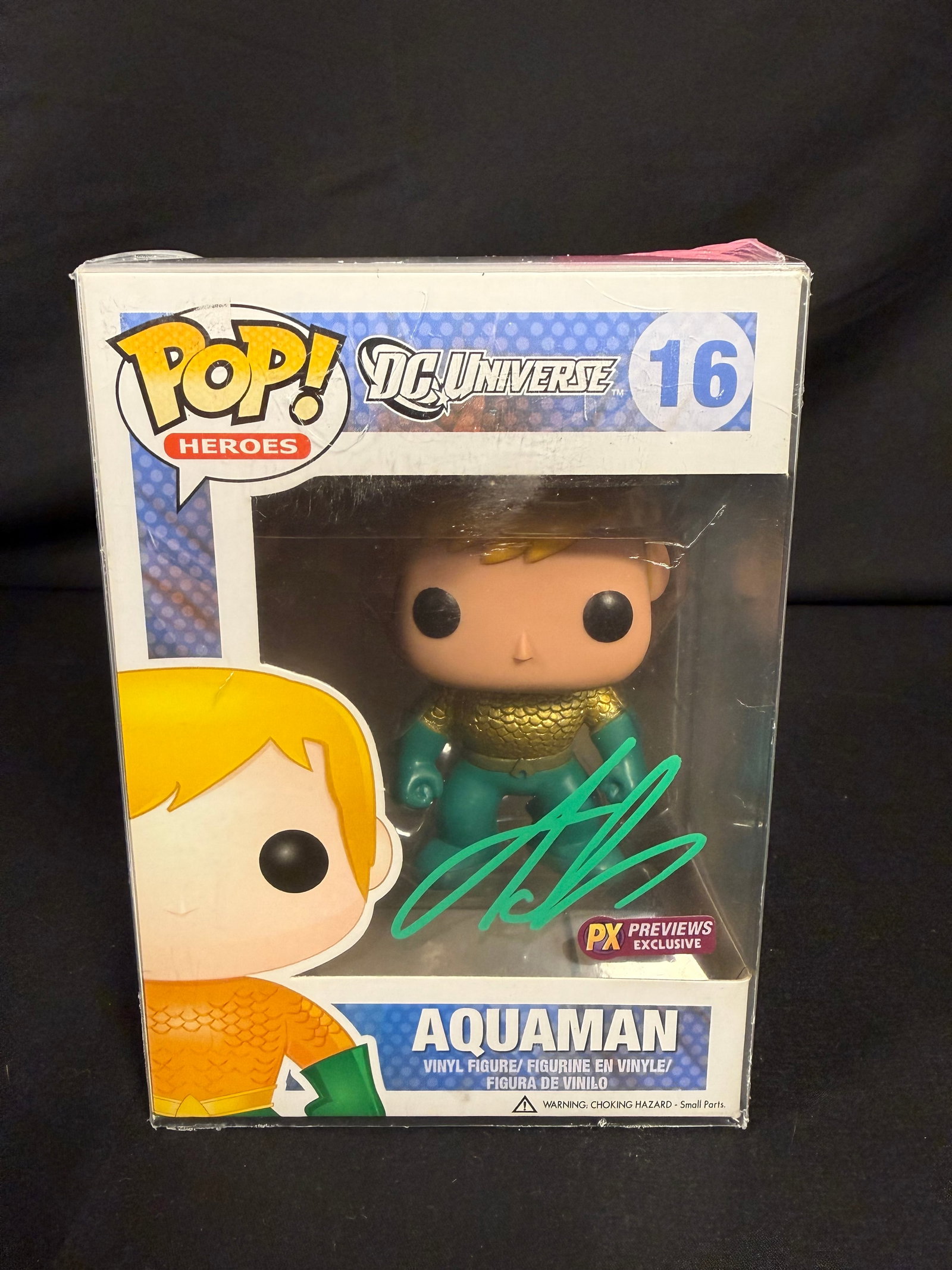 Aquaman Signed Funko Pop: Jason Mamoa signed Aquaman DC Universe Funko Pop #16 with COA
