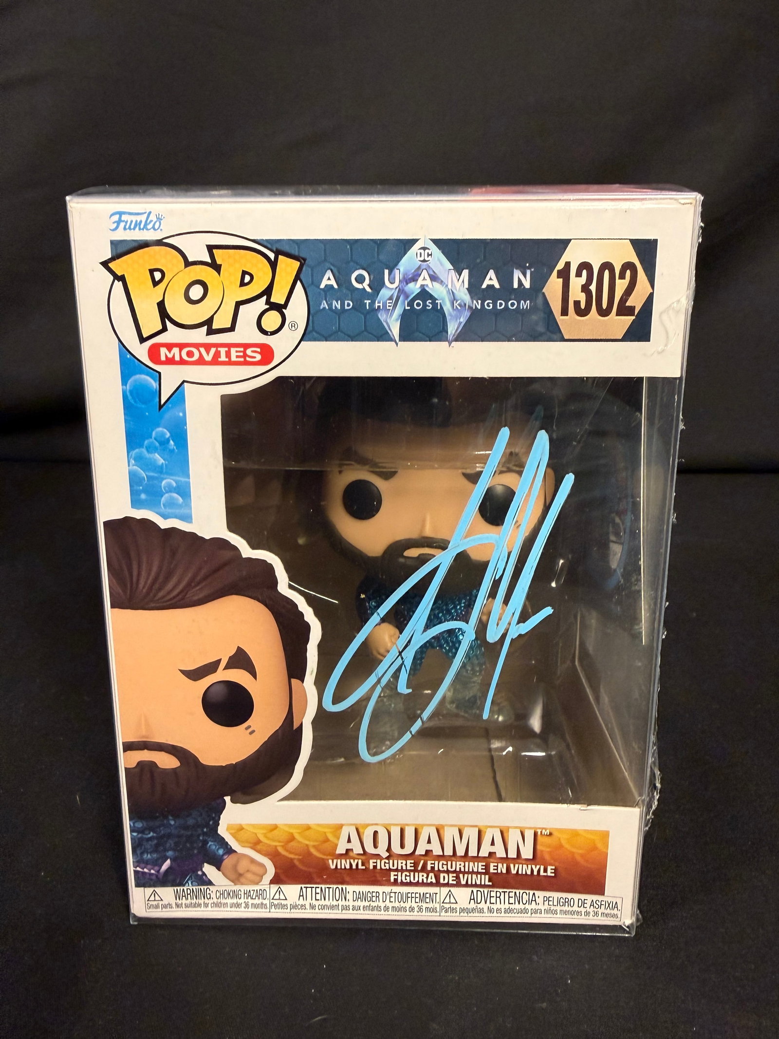 Aquaman Signed Funko Pop: Jason Mamoa signed Aquaman Aquaman and the Lost Kingdom Funko Pop #1302 with COA