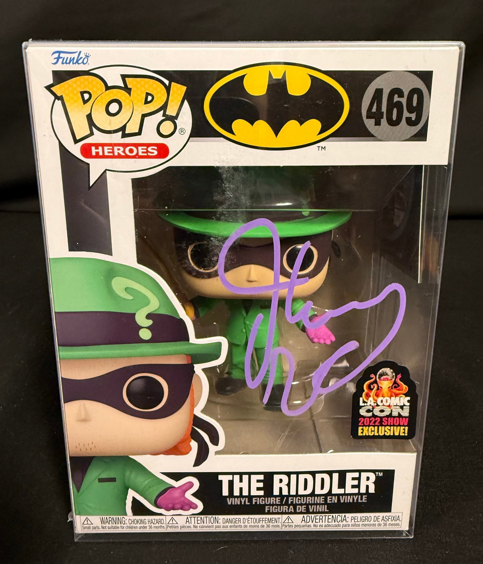 The Riddler Signed Funko Pop: Chris Sarandon signed The Riddler Batman Funko Pop #469 with COA