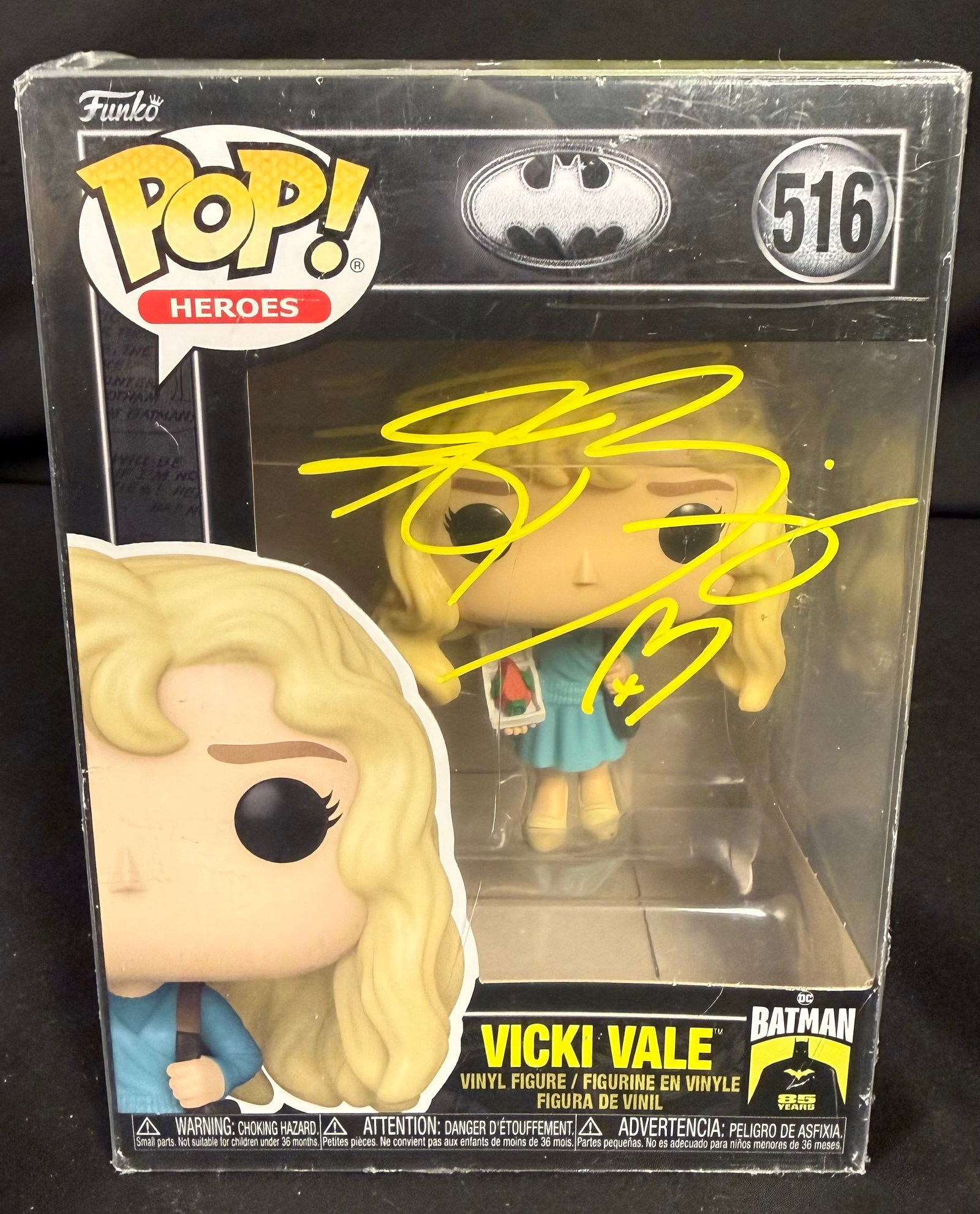 Vicki Vale Signed Funko Pop: Kim Bassinger signed Vicki Vale Batman Funko Pop #516 with COA