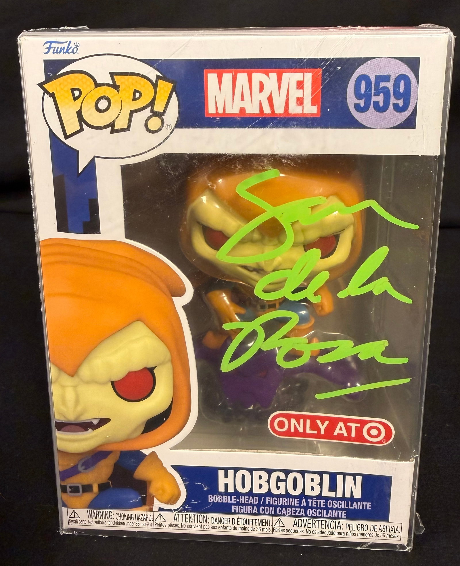 Hobgoblin Signed Funko Pop: Sam Dela Rosa signed Hobgoblin Marvel Funko Pop #959 with COA