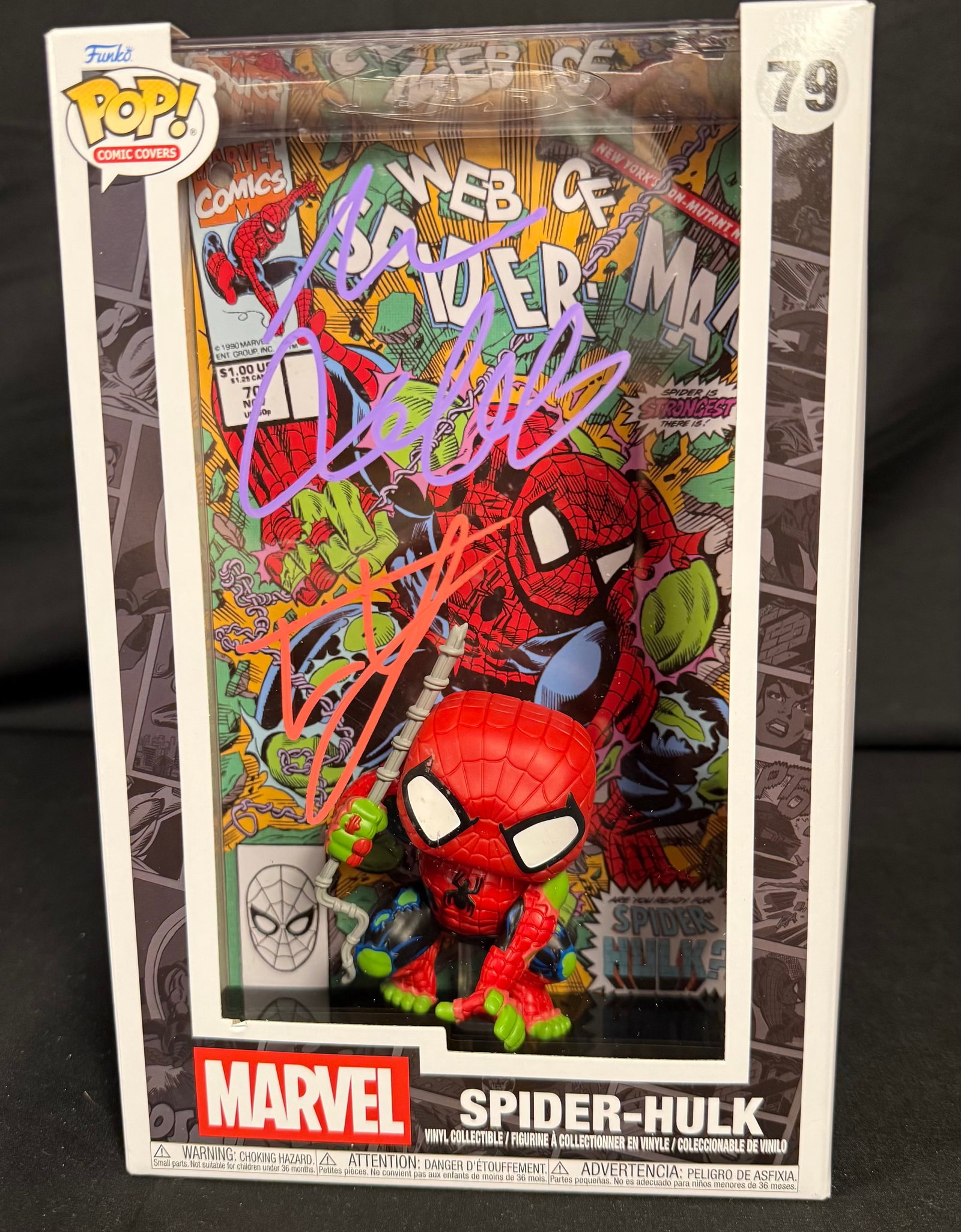 Spider-Hulk Signed Funko Pop: Mark Ruffalo and Tom Holland signed Spider-Hulk Funko Pop #79 with COA