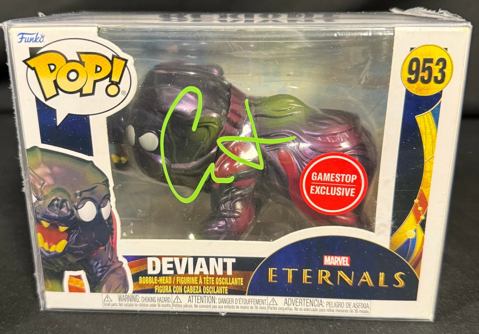 Deviant Signed Funko Pop: Vin Dielsel signed Deviant Eternals Funko Pop #953. with COA