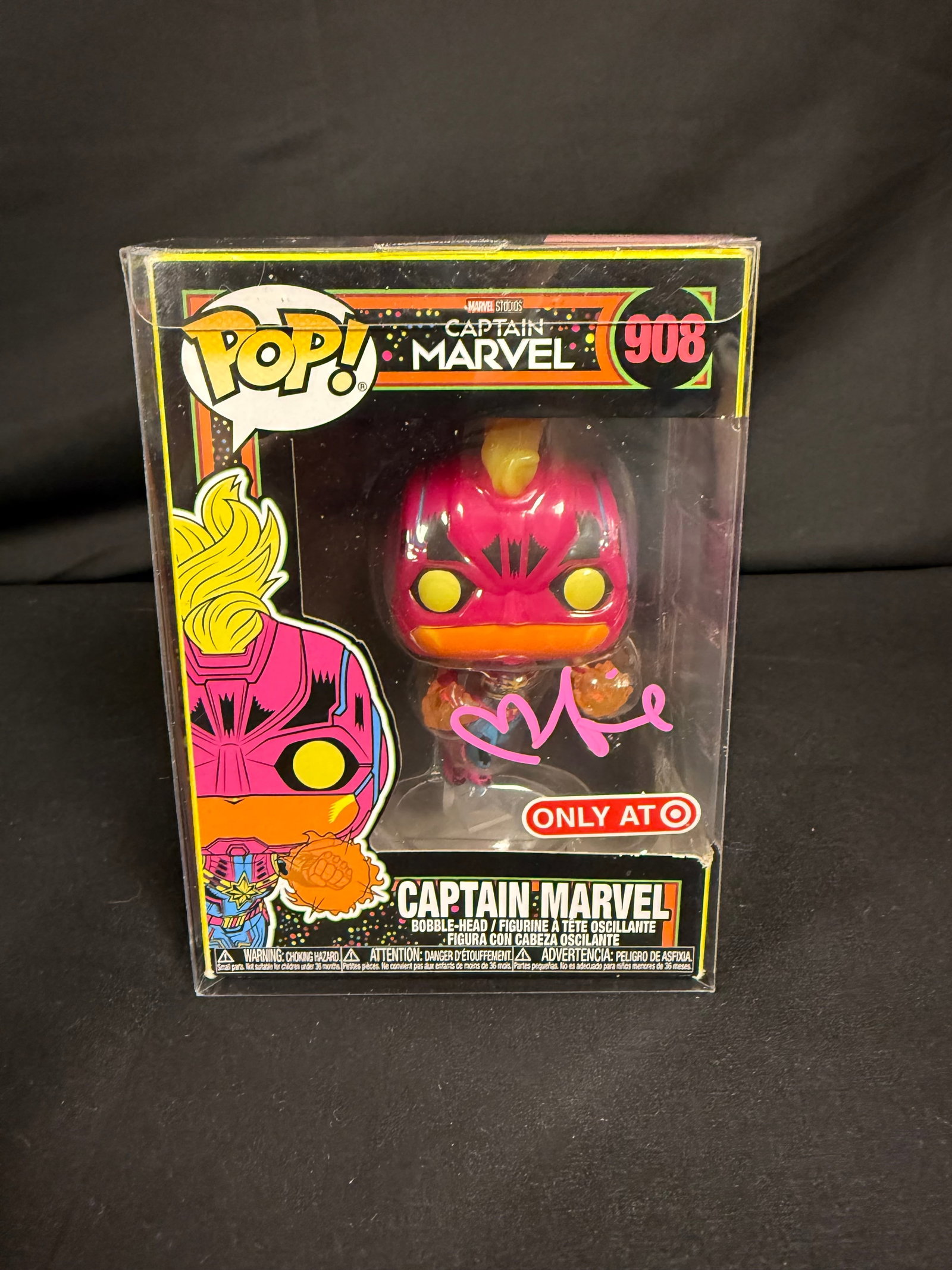 Captain Marvel Signed Funko Pop: Brie Larson signed Captain Marvel Funko Pop #908 with COA