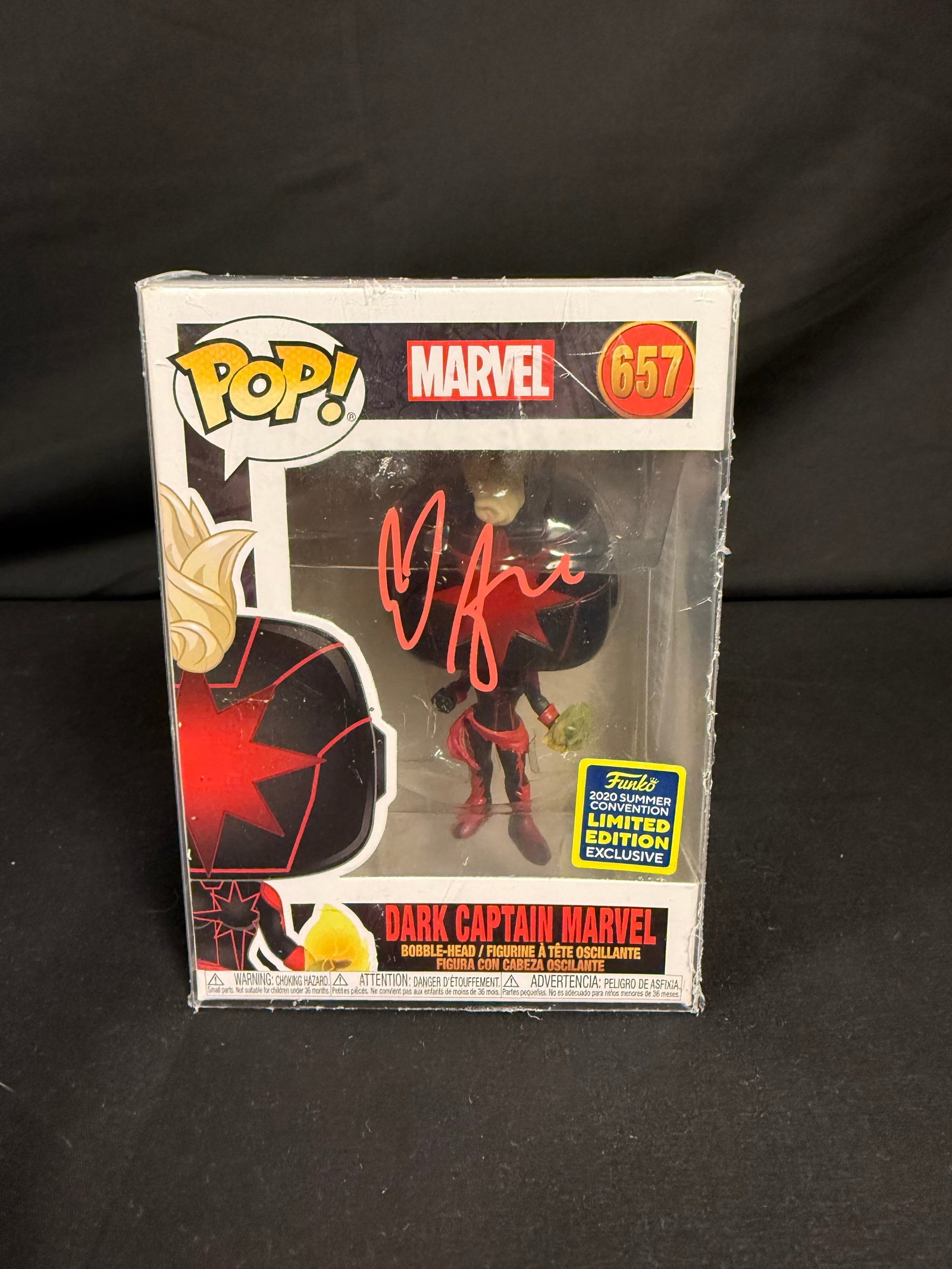 Dark Captain Marvel Signed Funko Pop: Brie Larson signed Dark Captain Marvel Funko Pop #657 with COA