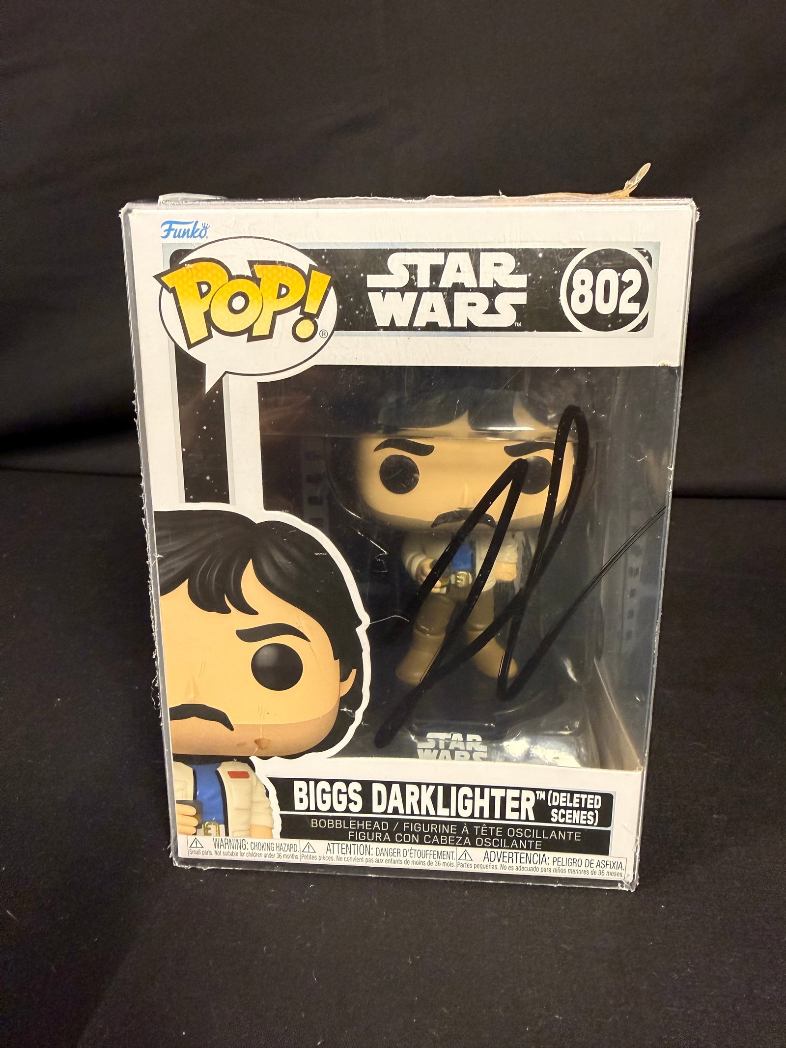 Biggs Darklighter Signed Funko Pop: George Lucas signed Biggs Darklighter Funko Pop #802 with COA