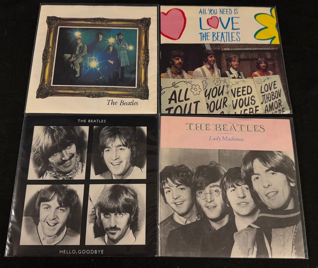 Beatles UK Parlophone Singles Collection - Strawberry Fields Forever, All You Need Is Love, Hello,: A highly desirable quartet of late-1960s UK Beatles singles showcasing the band's psychedelic and experimental era.