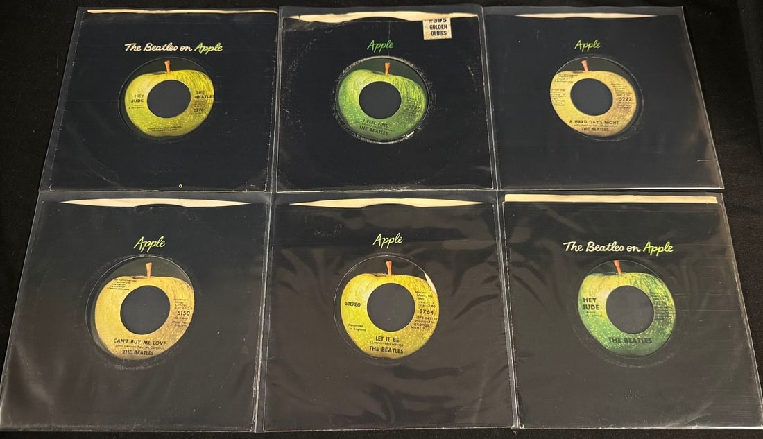 Lot of 6 Beatles Apple 45s with company sleeves (1 of 2)