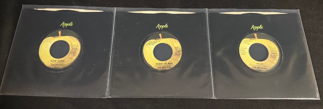Lot of 3 Rare Apple Beatles 45s with company sleeves: All very clean and rarer as shown