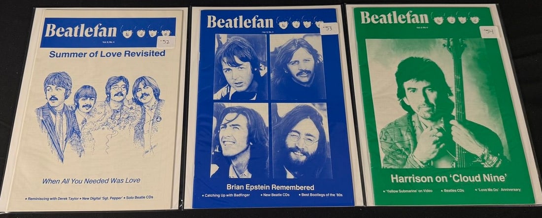 Beatlefan Magazine Issues #52-54: Three color Beatlefan magazines featuring the Summer of Love, Brian Epstein, and George Harrison.
