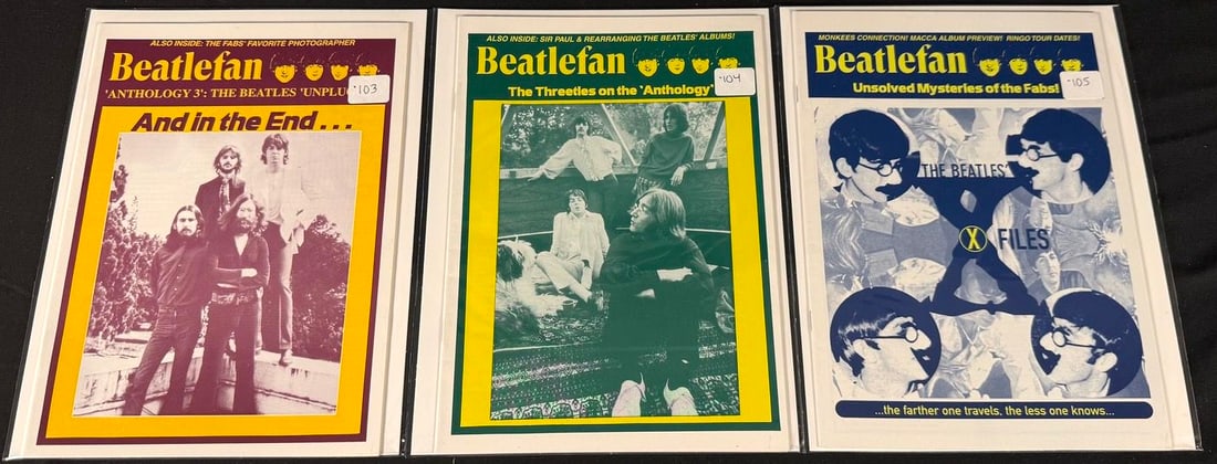 Beatlefan Magazine Issues #103-105: Three Beatlefan magazines featuring Anthology 3, the Threetles, and Beatles mysteries.