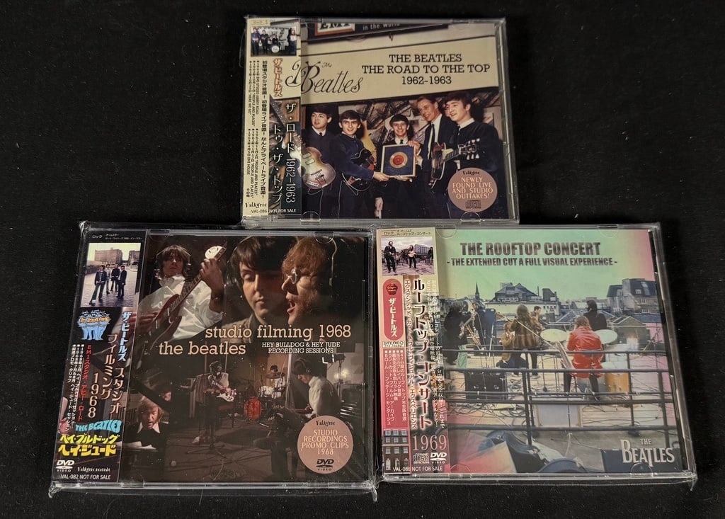 Beatles Valhalla Collectible DVD Set (3): Three factory sealed Valhalla collectible DVD editions: The Road to the Top 1962-1963, Studio Filming 1968, and The Rooftop Concert: Extended Cut.