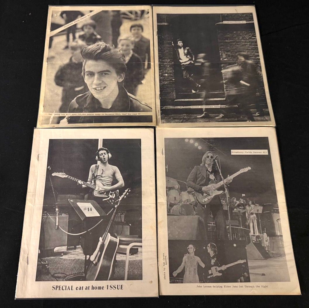 Strawberry Fields Forever Photo Issue Lot (4 issues): Four vintage Strawberry Fields Forever fan publications emphasizing archival Beatles and solo-member photography, including concert and early-career images.