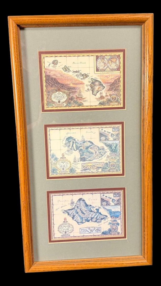 Framed Hawaiian Islands Decorative Map Print (1 of 2)