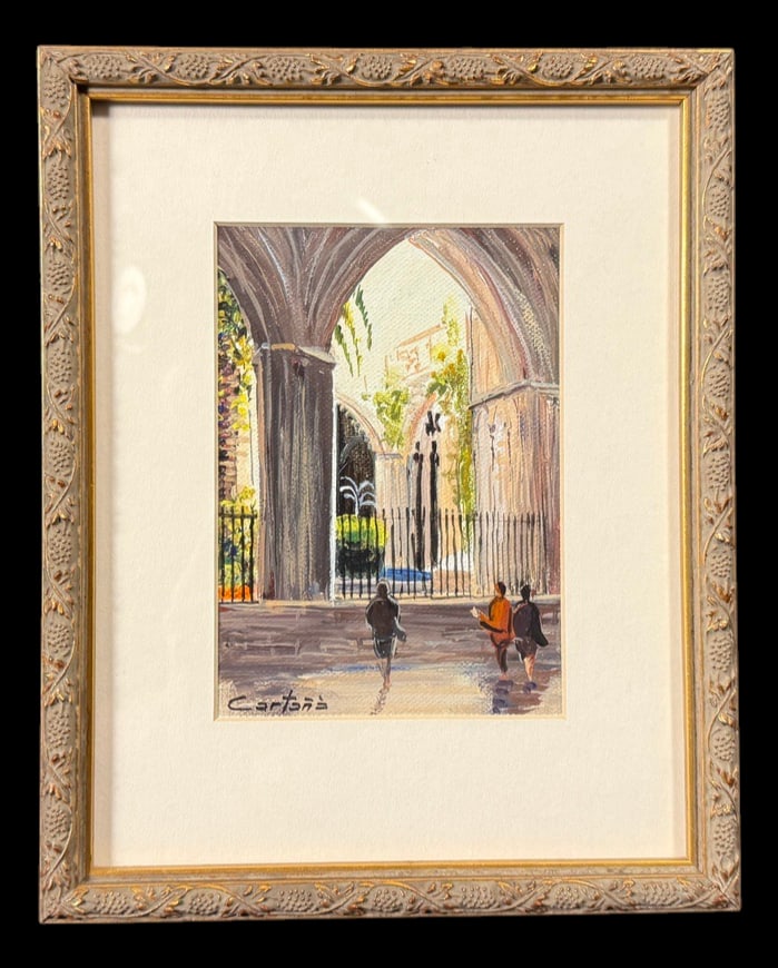 Signed Cortes Cloister Courtyard Painting (1 of 3)