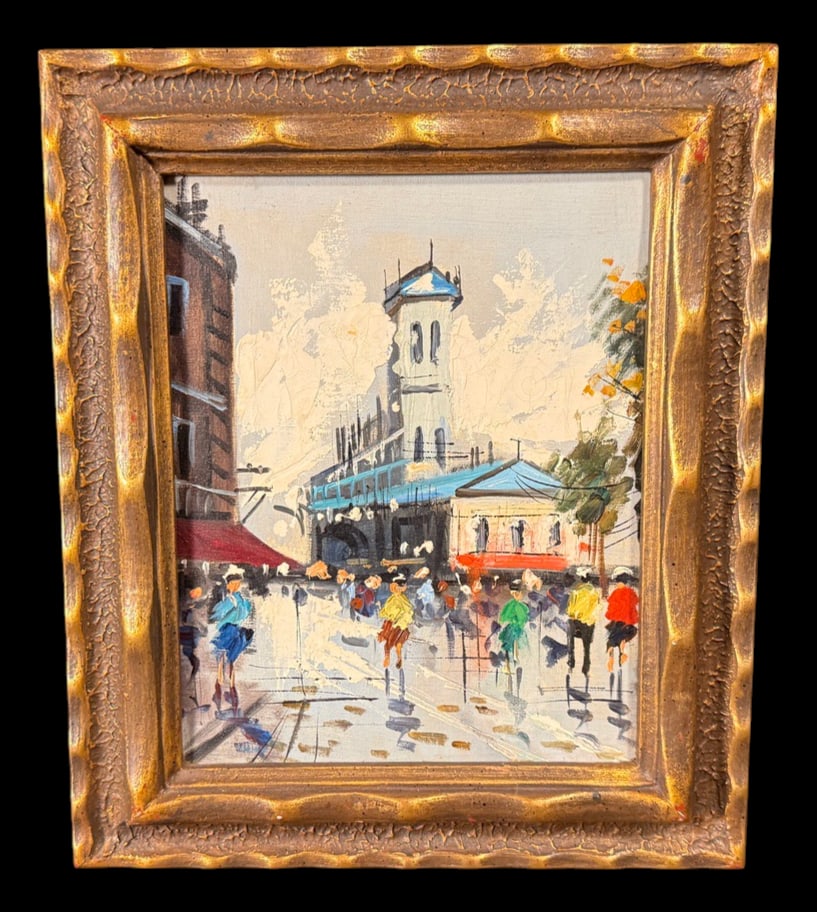 Signed European Street Scene Oil Painting (1 of 2)