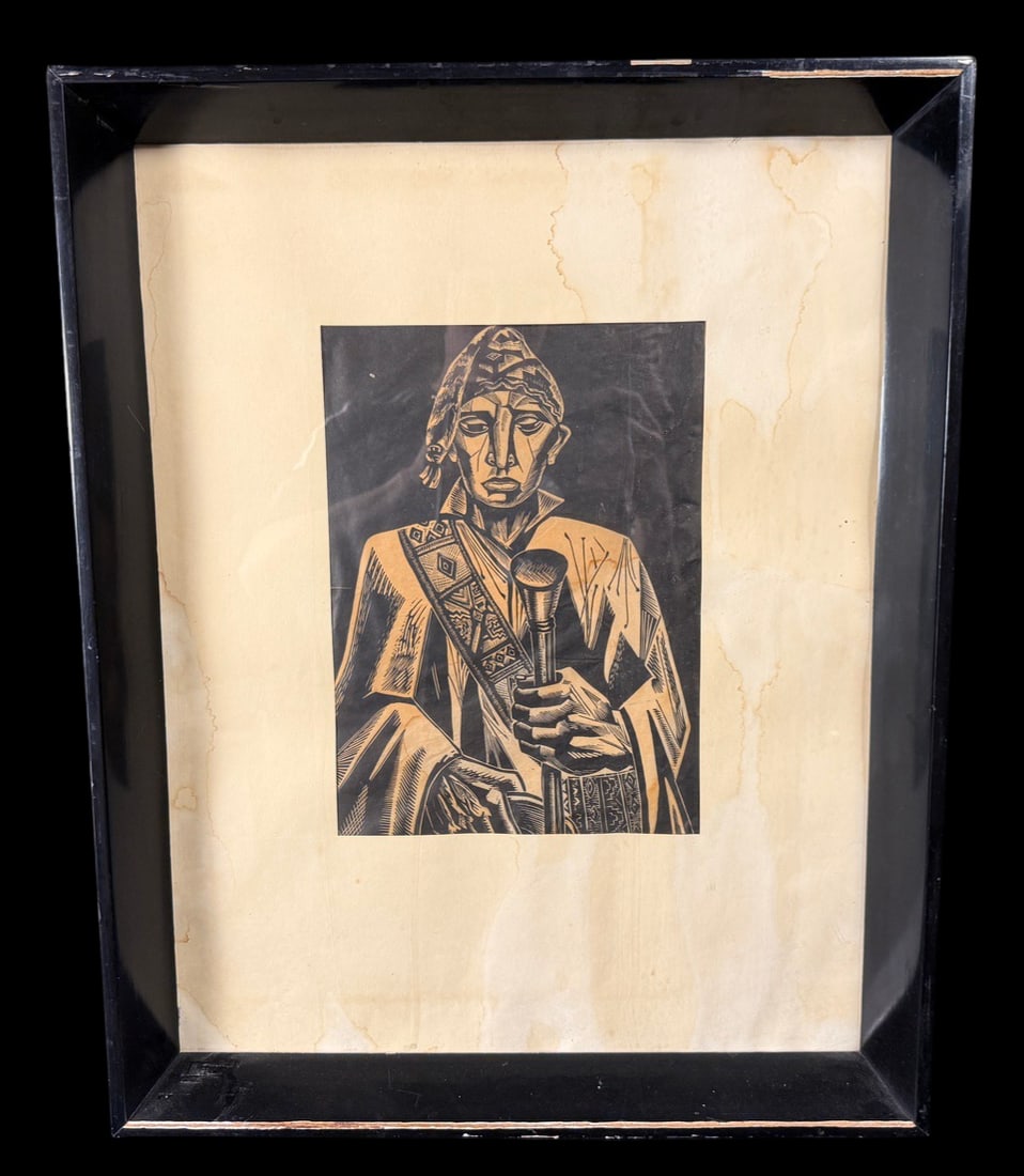 Framed Woodcut / Linocut Portrait Print (1 of 2)