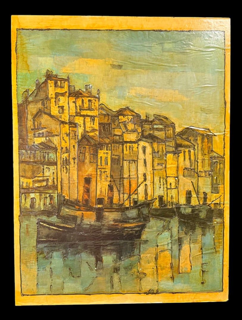 Mid-Century Harbor Scene Painting (1 of 2)