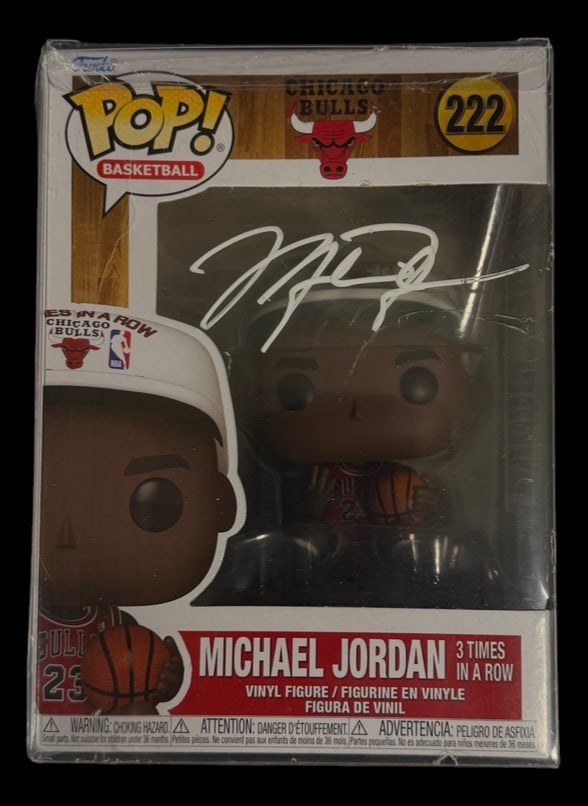 Michael Jordan Signed Funko Pop: Michael Jordan 3 Times in a Row Chicago Bulls signed Funko Pop Basketball #222 with COA