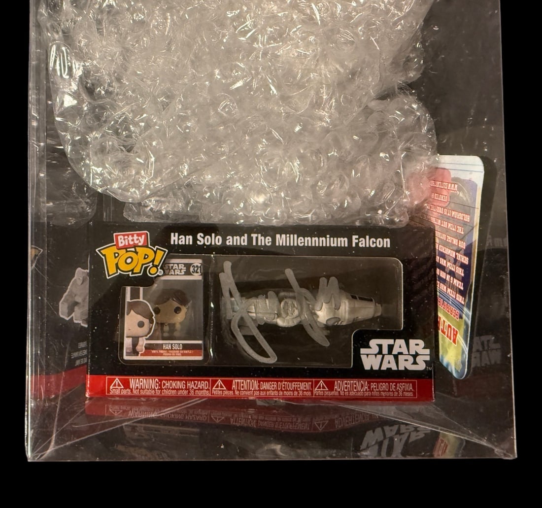 Han Solo and the Millennium Falcon Signed Pop: Full title: Han Solo and the Millennium Falcon Signed Pop Bitty Ride Harrison Ford signed Han Solo and the Millennium Falcon Pop Bitty Rides with COA