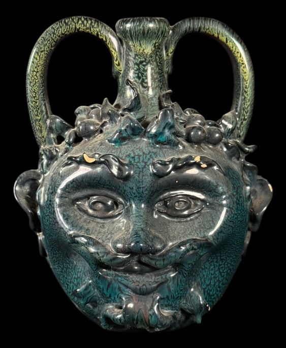 Green Glazed Bacchus/Green Man Face Vase (1 of 2)