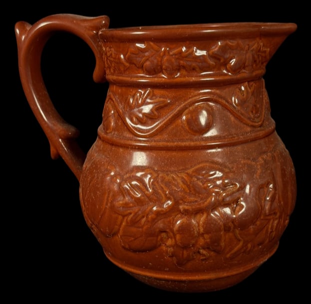 Relief-Molded Brown Stoneware Pitcher (1 of 2)