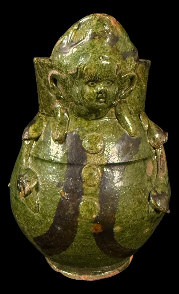 Green Folk Art Clown Pottery Jug (1 of 3)