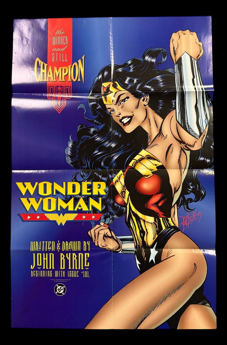 Wonder Woman - John Byrne 'The Wonder and Still: Full title: Wonder Woman - John Byrne 'The Wonder and Still Champion' and Justice League Posters DC Comics promotional poster featuring Wonder Woman artwork by John Byrne. Along with a Justice League