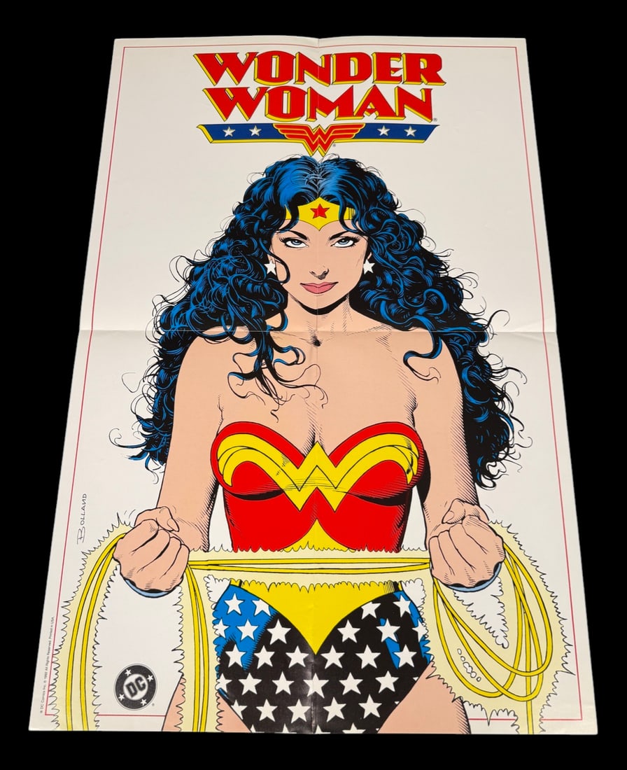 DC Comics Wonder Woman Promotional Poster: DC Comics Wonder Woman promotional poster featuring a large classic-style portrait of Wonder Woman holding her golden lasso. Folded. 22" x 14.5" / 1992