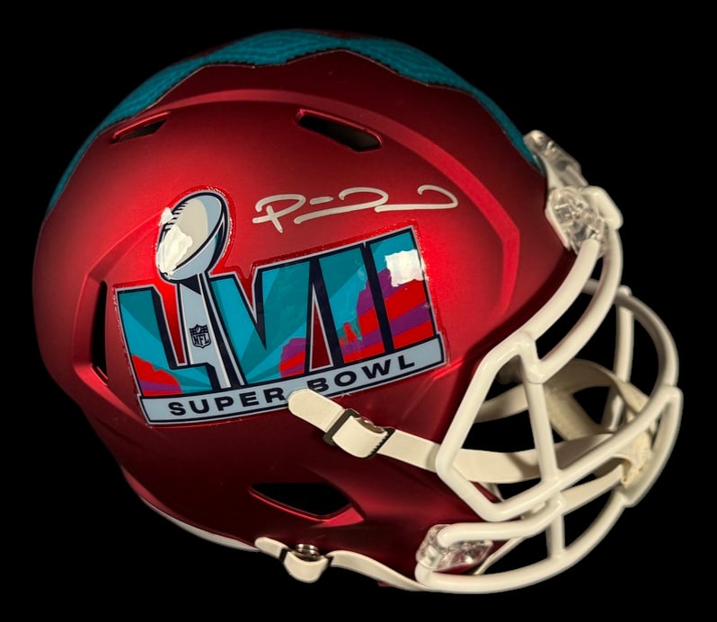 Patrick Mahomes Signed Football Helmet: Patrick Mahomes signed Super Bowl LVII Speed Replica football helmet with COA
