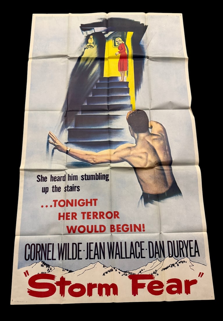 Storm Fear (1955) Original One-Sheet: Dramatic vintage theatrical poster for the film noir/crime thriller Storm Fear. Folded with age/handling wear. 68" x 39"