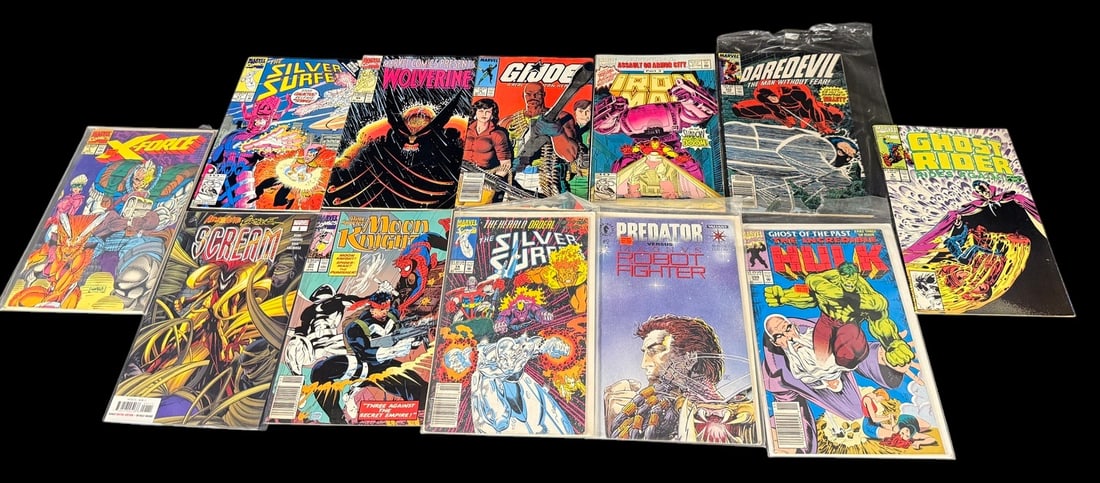 Mixed Marvel Heroes Collection: Marvel comic assortment spanning the 1990s through the modern era, featuring X-Force, Moon Knight, Ghost Rider, the Absolute Carnage: Scream one-shot, Valiant, and crossover titles including Silver Su
