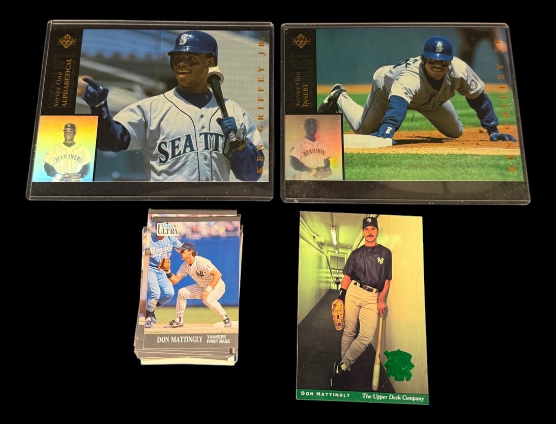 Ken Griffey Jr. Upper Deck Insert Card and: Full title: Ken Griffey Jr. Upper Deck Insert Card and Vintage Baseball Card Lot Pair of Upper Deck 'Series One' Ken Griffey Jr. insert cards featuring two different Seattle Mariners images in