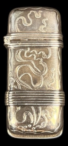 American Sterling Silver Vesta Case by Whiting: Full title: American Sterling Silver Vesta Case by Whiting Manufacturing Antique American sterling silver vesta case by the Whiting Manufacturing Company, featuring an engraved swirling design across