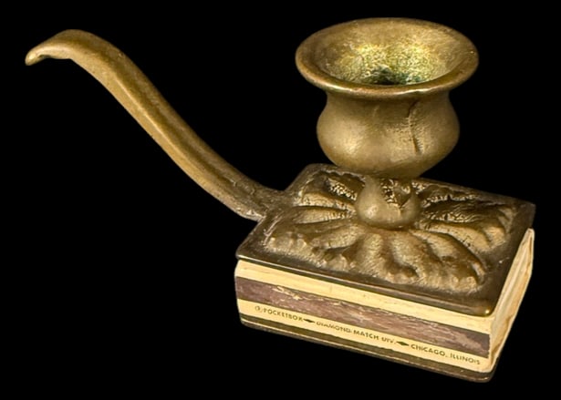 Brass Match Holder / Chamberstick on Matchbox (1 of 1)