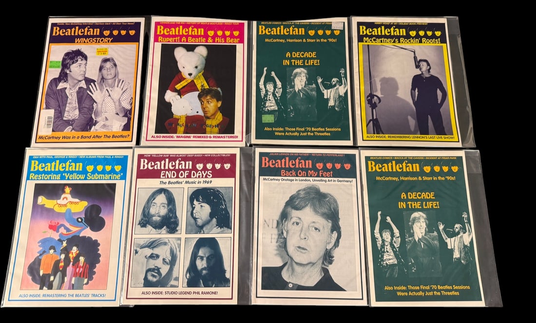 Beatlefan Magazine Collection (8 Issues): Collection of eight Beatlefan magazines featuring Paul McCartney, Beatles history, album restorations, and interviews.