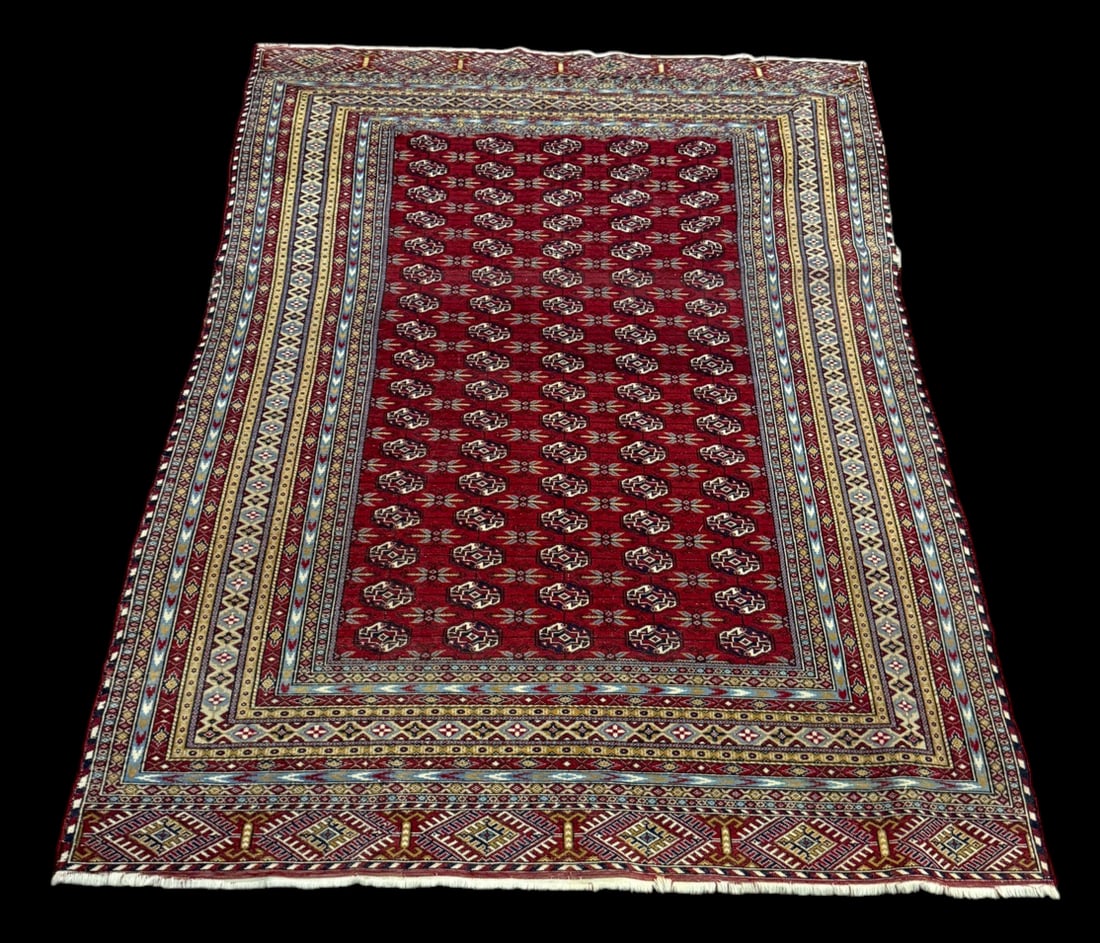 Vintage Oriental Eastern Style Carpet: Red Blue and Yellow eastern-style wool carpet 4'1 x 5'9