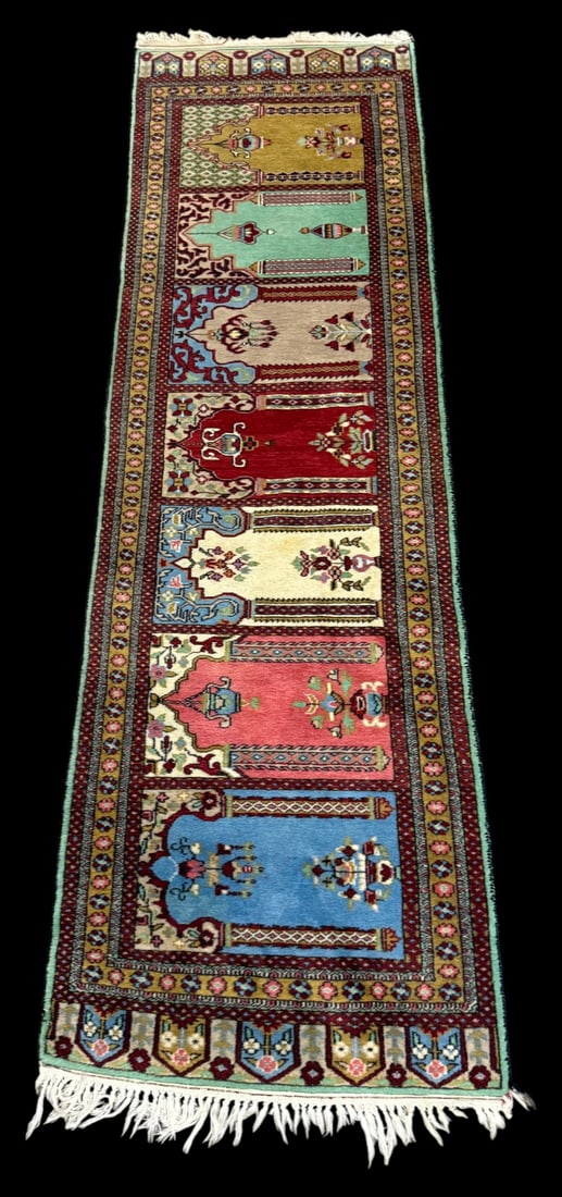 Vintage Oriental Eastern Style Carpet: Multicolored eastern-style wool carpet 2'5 x 8'3