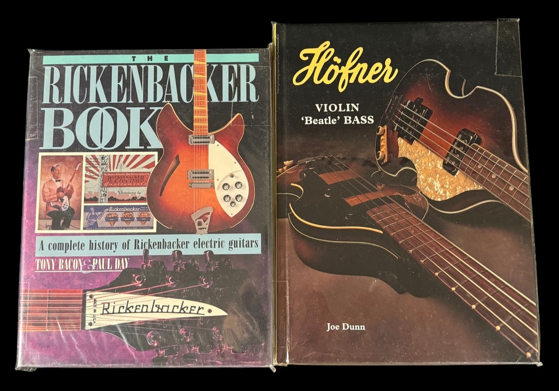 Guitar Reference Book Collection: Two sought-after hardcover reference books covering the history of Rickenbacker guitars and the iconic Höfner Beatle Bass.