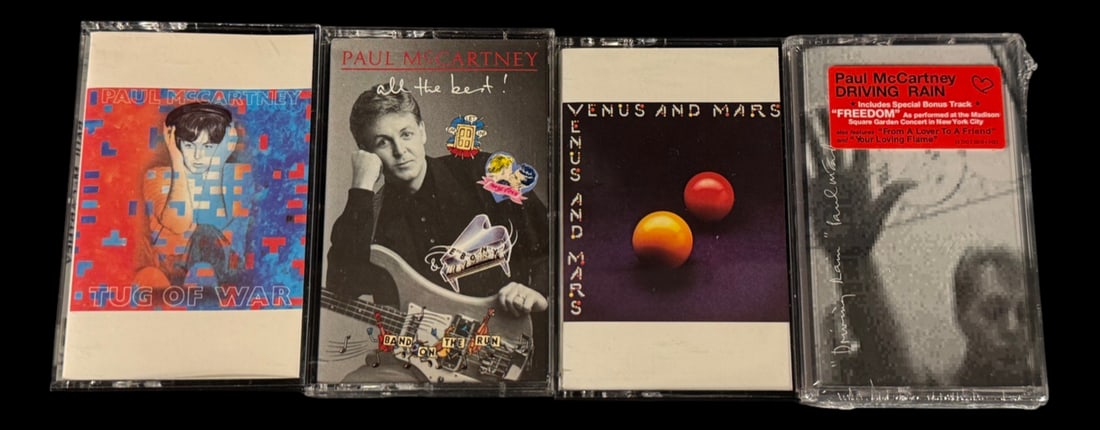 Paul McCartney Cassette Collection (4): Four Paul McCartney cassette releases including studio albums, greatest hits, and later solo material.