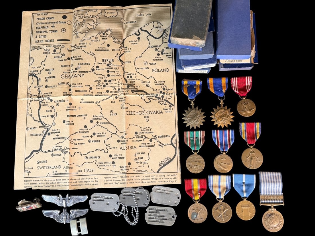 WWII 99th BG navigator grouping - Ploesti: WWII 99th BG navigator grouping - Named POW Ploesti Air Medal & Korea. Named medal and document group to Howard M. Myers, O-703568 / A0703568, later 13045988, of Baltimore. He joined a 99th Bombardmen